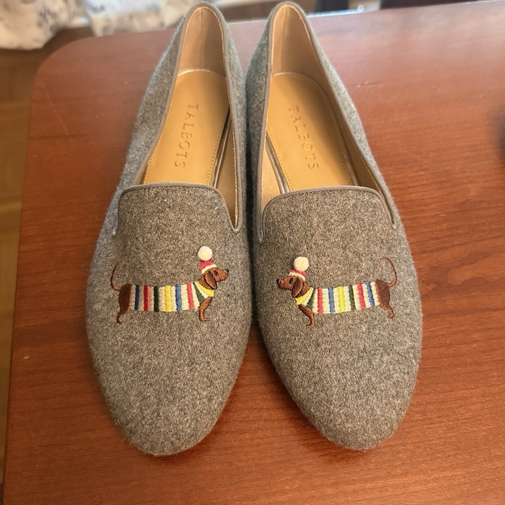 Talbots Ryan Flats Women's Shoes Dachshund Loafer Felt Wool Leather Soles Sz7.5M - Picture 2 of 10